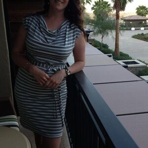 Icebreaker Gray and White Striped Midi Dress